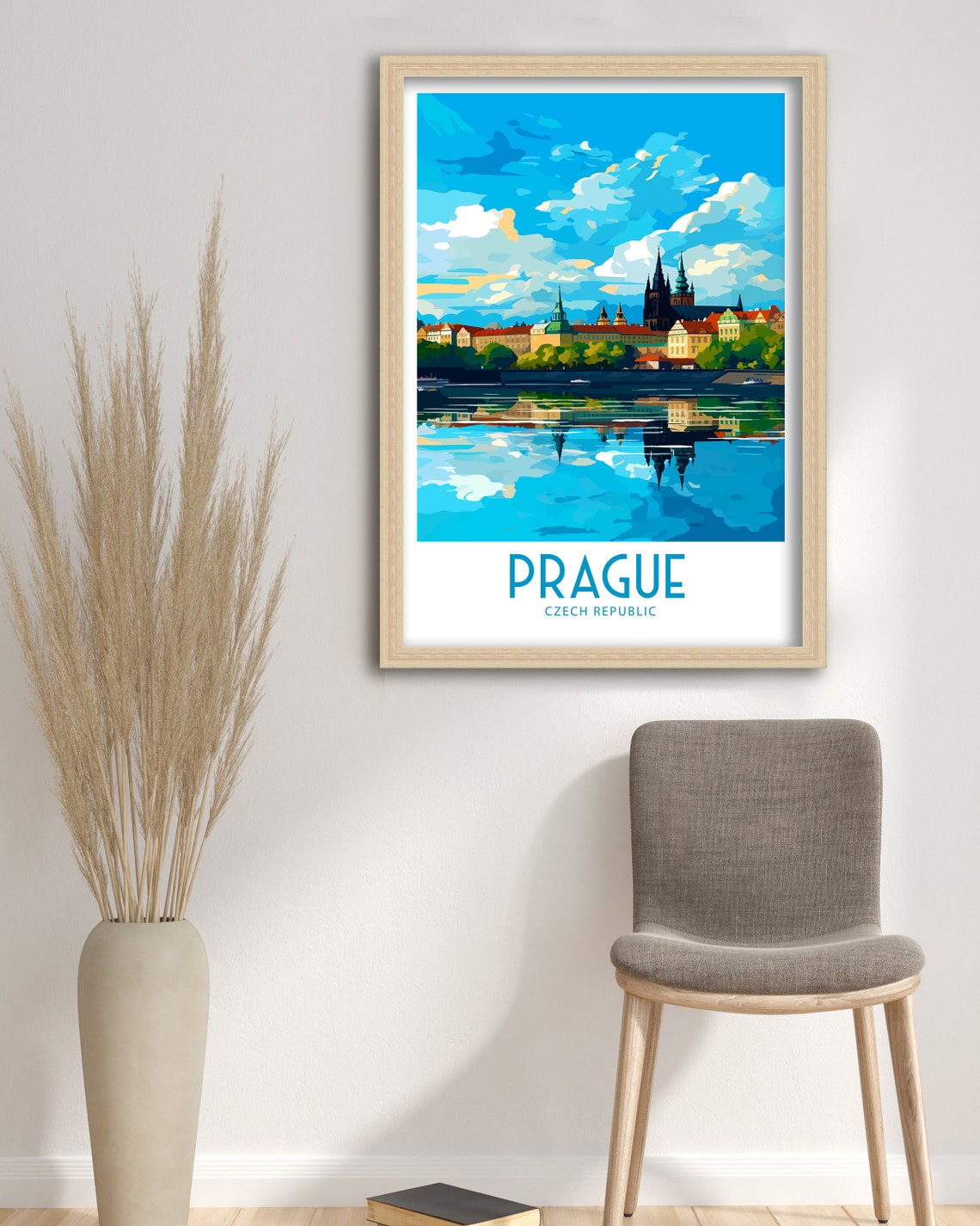 Prague Czech Republic Castle Travel Poster Blue River Reflection Art - Image 4