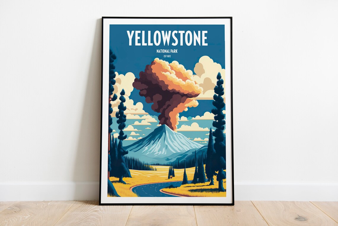 Yellowstone National Park Vintage Poster Geyser Eruption Art