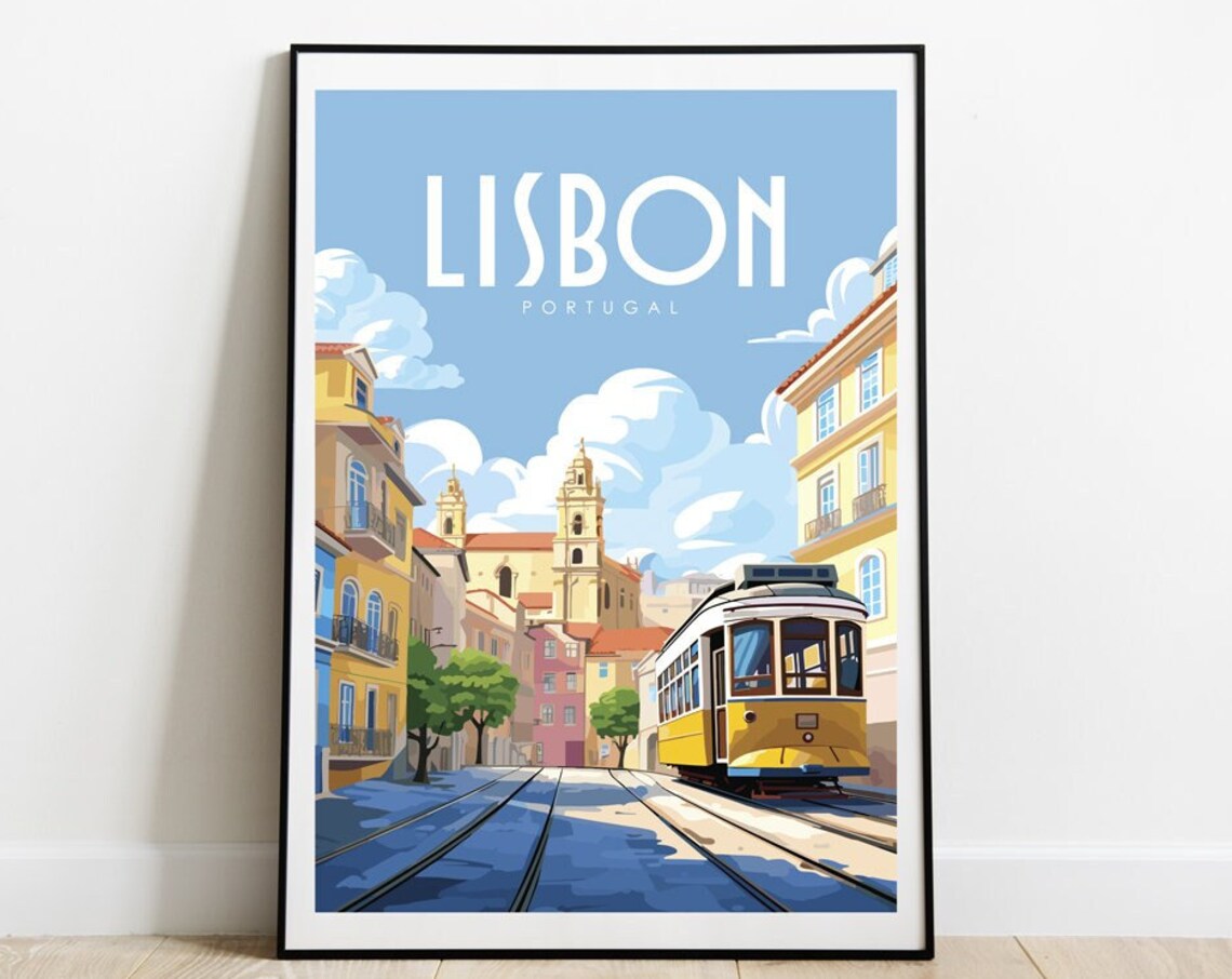 Lisbon Retro Travel Poster, Portugal Wall Art