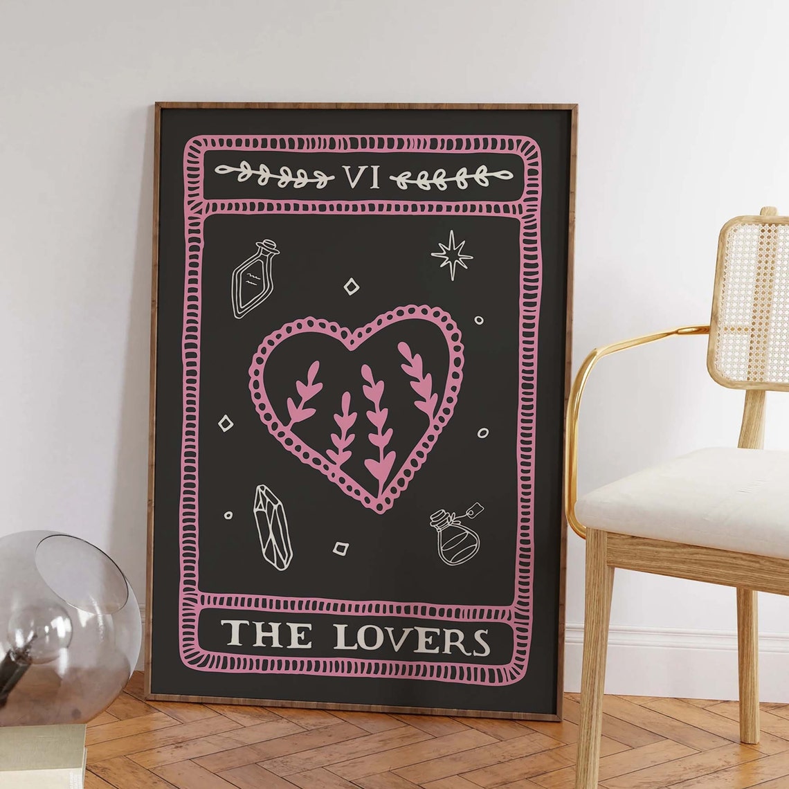 The Lovers Tarot Card Pink Heart Crystal Love Mystic Wall Art - Image 6
