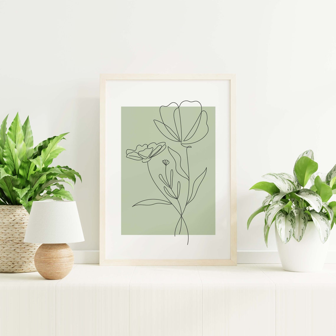 Sage Green Line Art Tulip Flowers Modern Minimalist Botanical Poster - Image 5