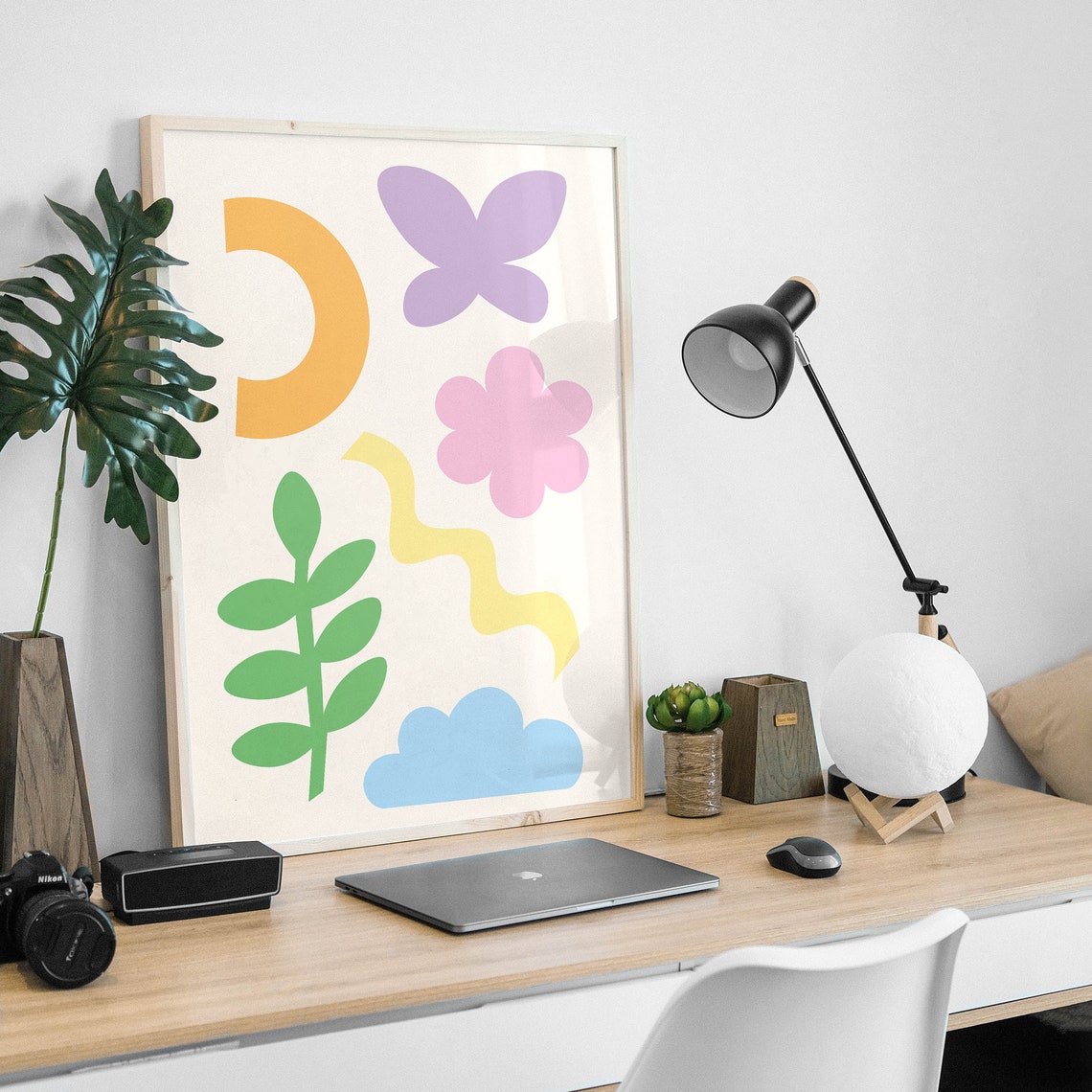 Colorful Abstract Shapes Collage Poster with Butterfly and Cloud Art - Image 5