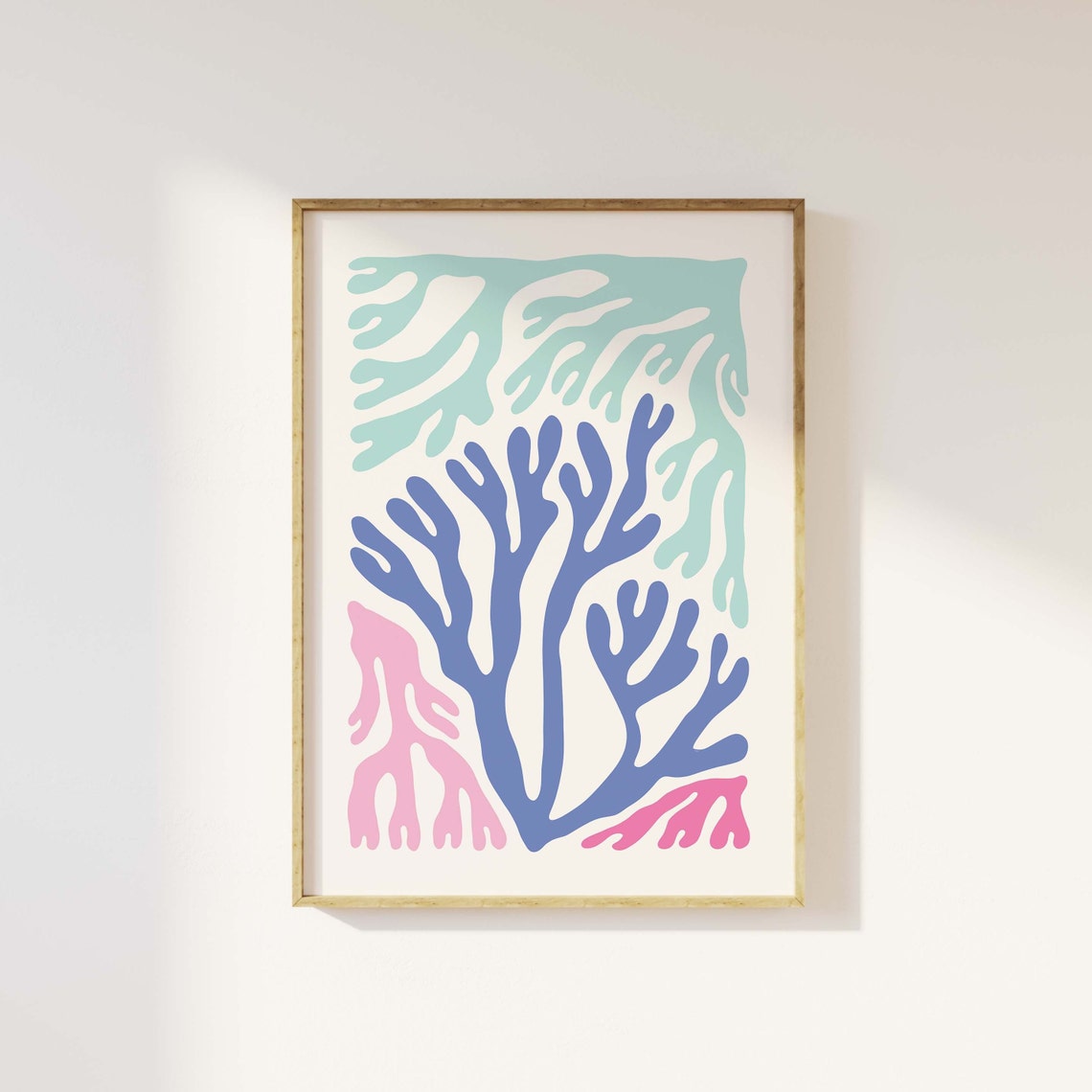 Blue Pink Teal Abstract Coral Seaweed Ocean Poster For Coastal Decor - Image 3