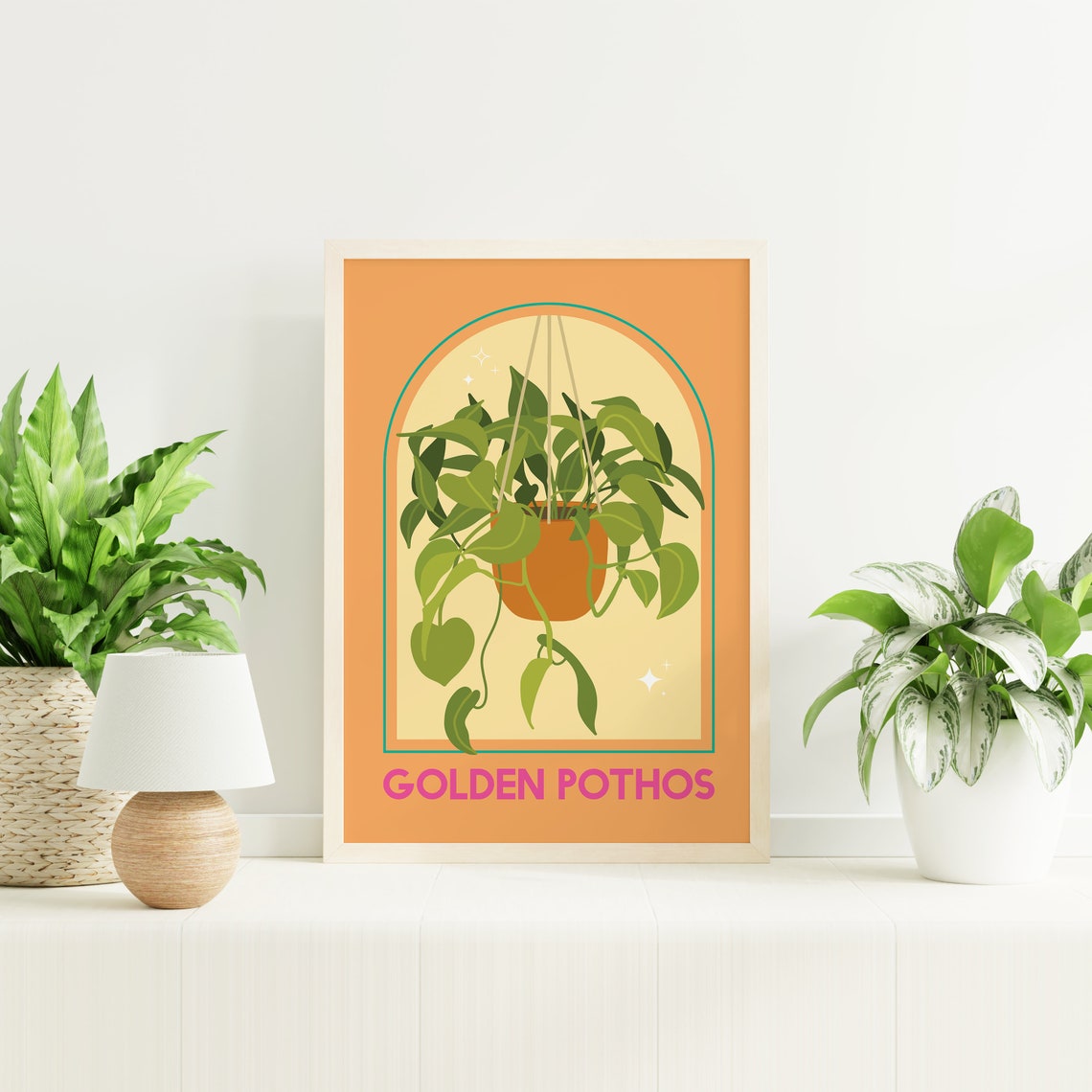 Golden Pothos Hanging Plant Orange Arch Botanical Illustration Poster - Image 4