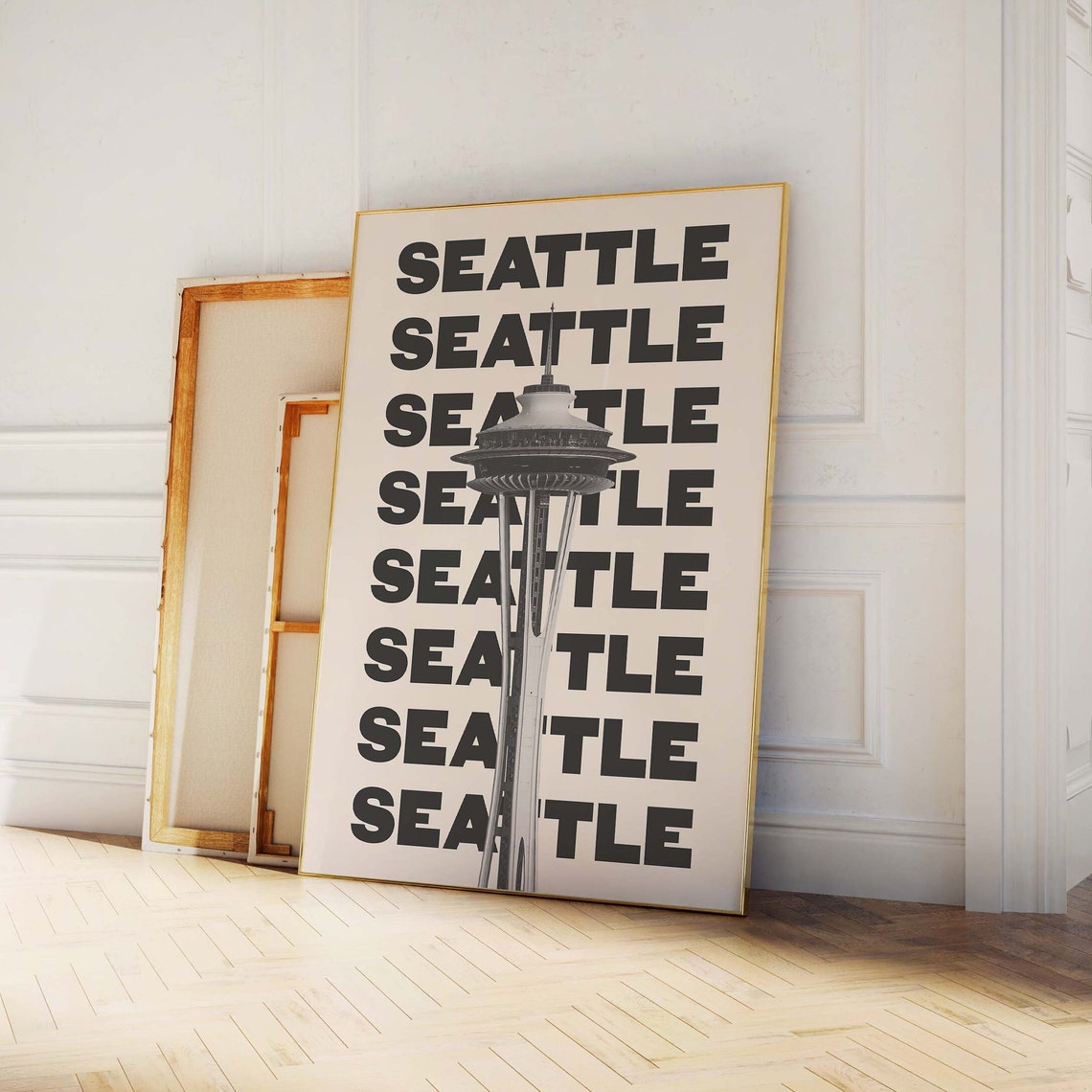 Seattle Space Needle Black White Bold Typography Travel Poster - Image 6