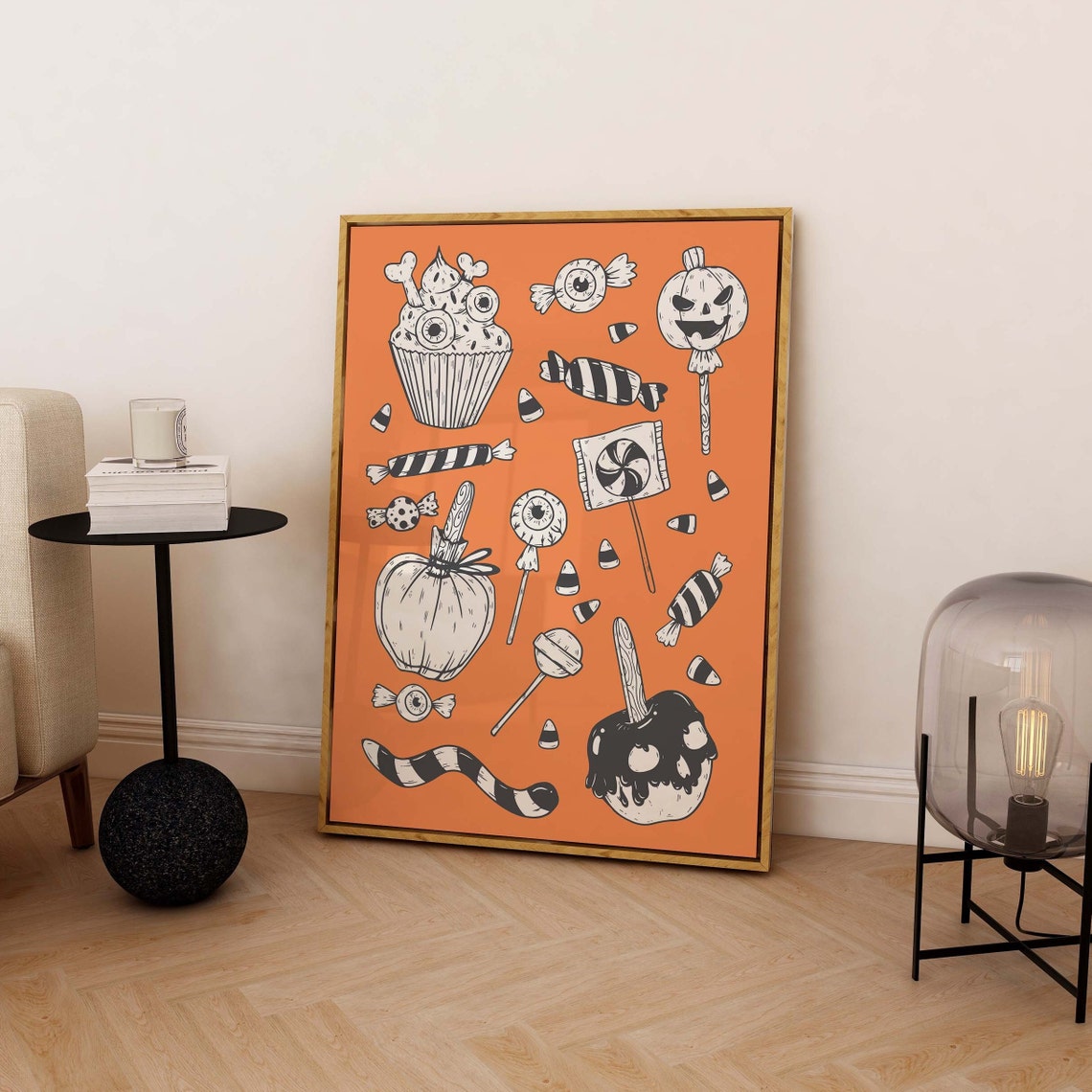 Orange Halloween Candy Treats Art Poster for Spooky Party Decor - Image 3