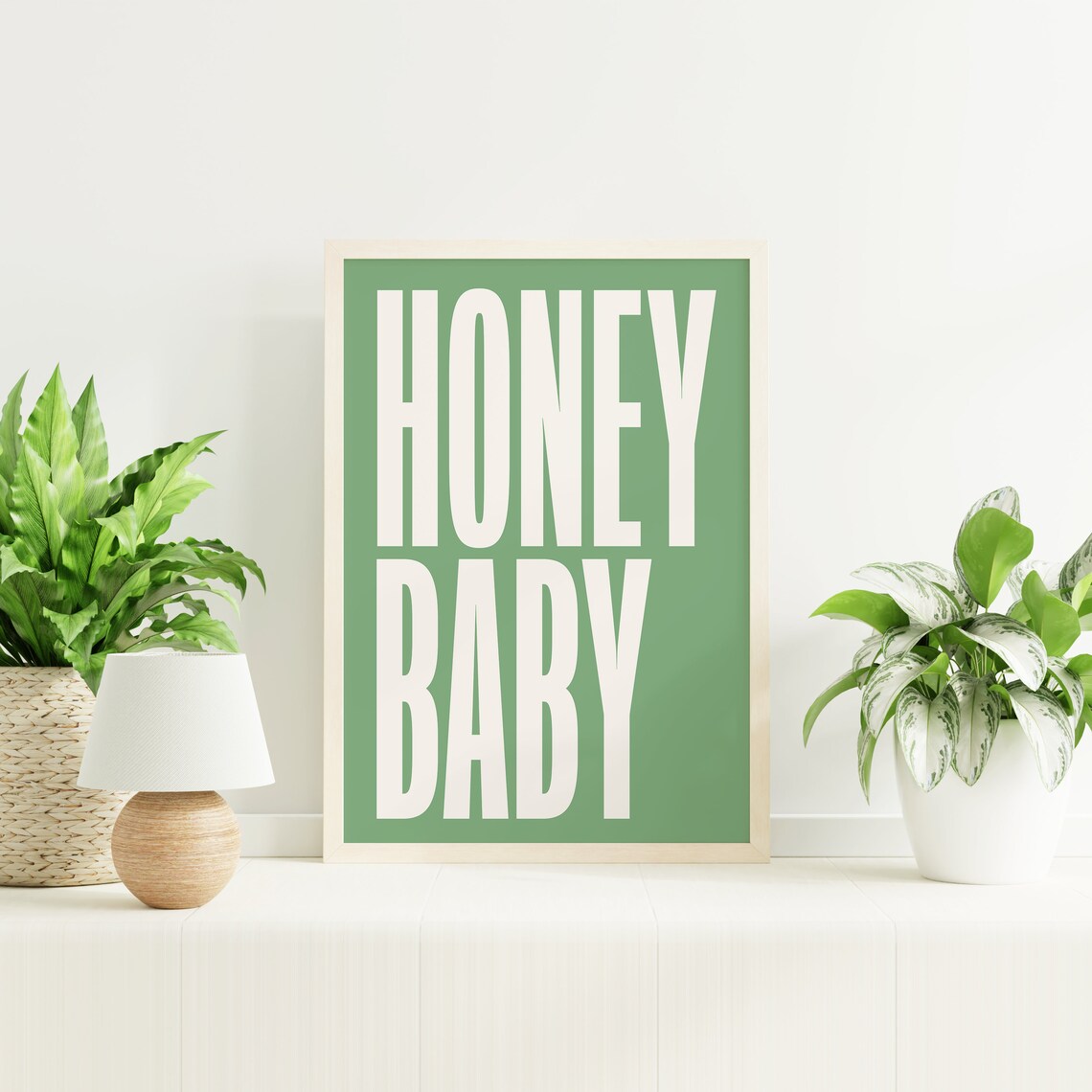 Honey Baby Bold Cream Typography Green Background Modern Quote Poster - Image 4