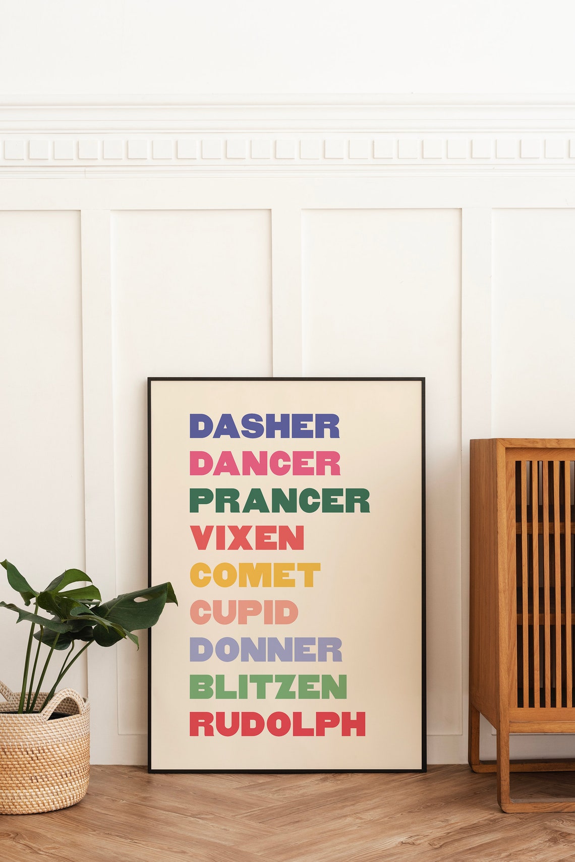 Santa Reindeer Names Dasher Dancer Colorful Christmas Art Poster - Image 3
