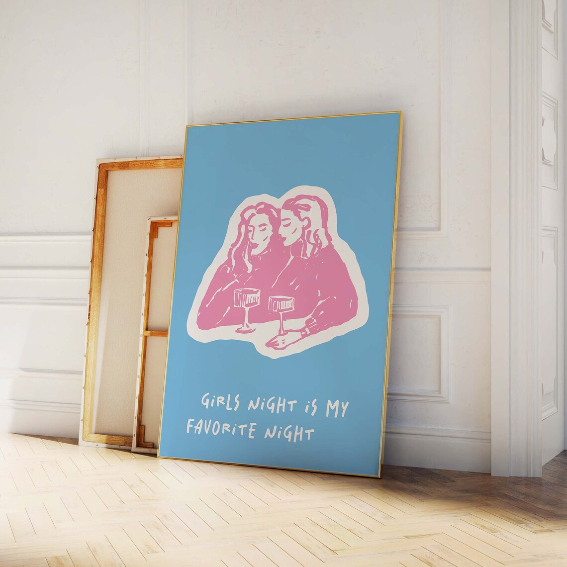 Girls Night Is My Favorite Night Quote Pink Blue Bar Cart Decor Poster - Image 4