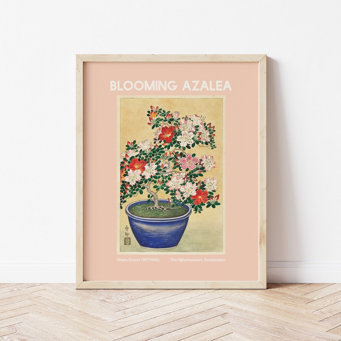 Blooming Azalea Flower Print Art Peach Japanese Art Poster Cute Trendy Wall Art