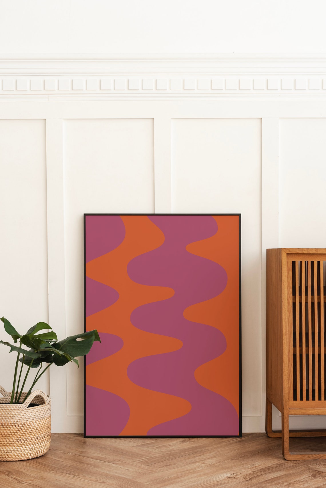 Pink Orange Wavy Abstract Groovy Retro Vertical Stripes Poster - Image 3