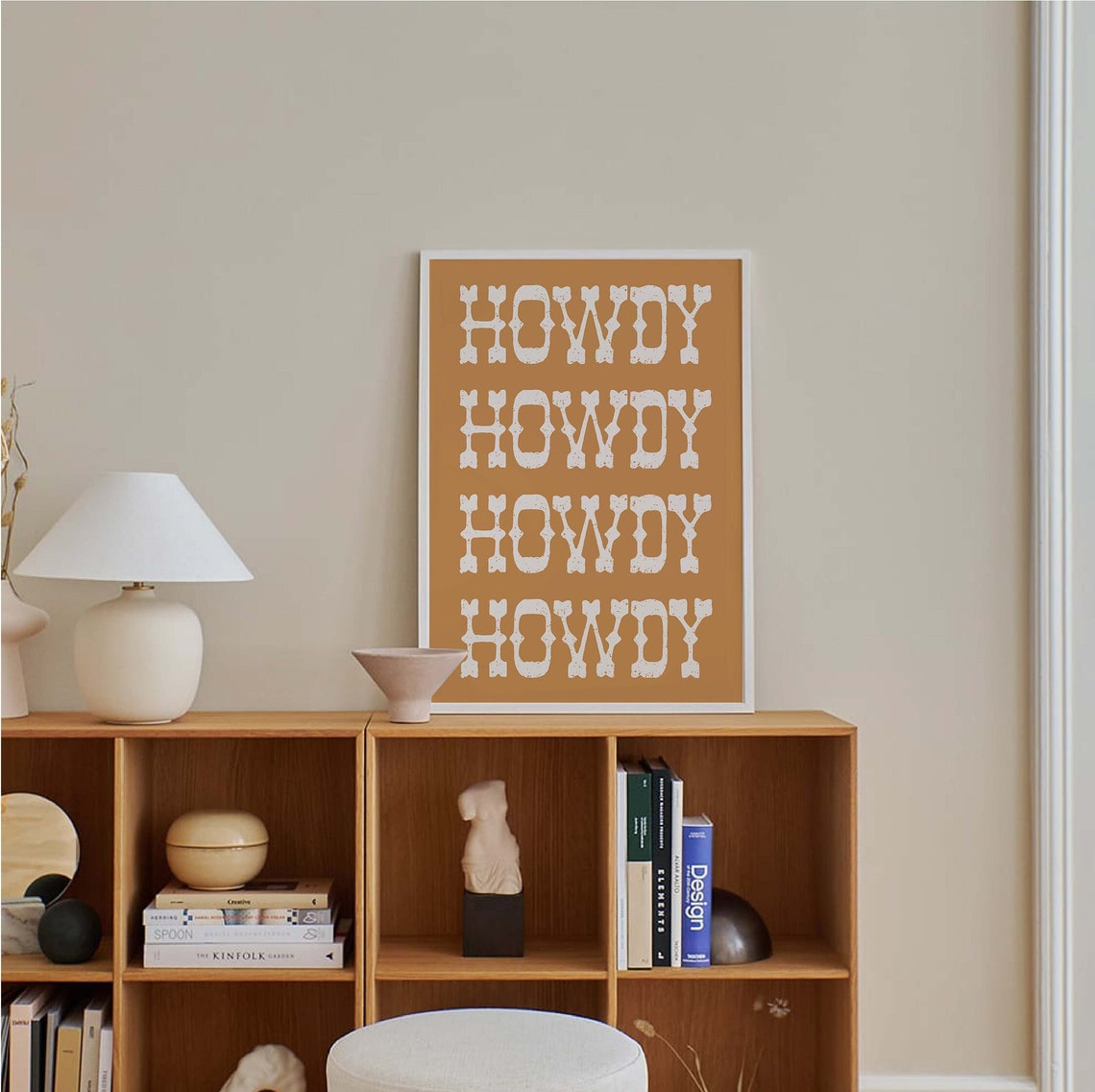 Howdy Western Lettering Tan Repeat Typography Retro Art Poster - Image 3