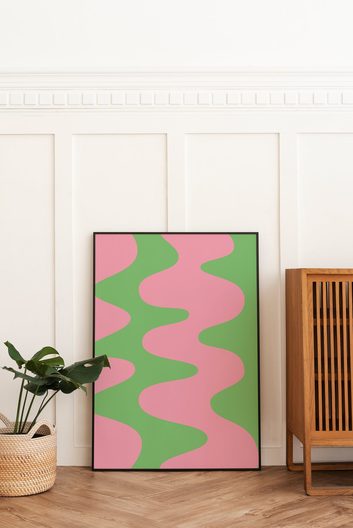 Pink and Green Groovy Wavy Lines Playful Retro Abstract Poster - Image 3