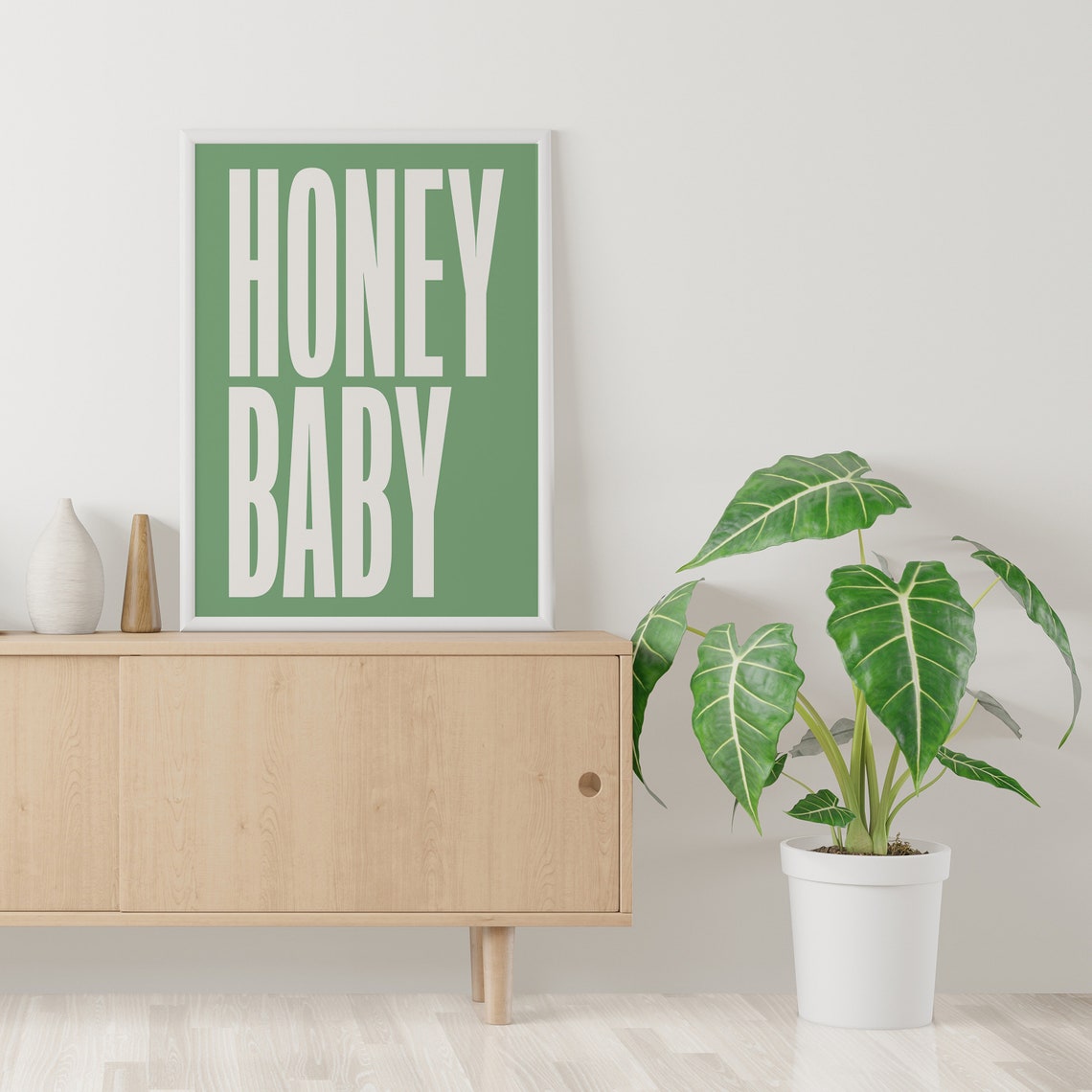 Honey Baby Bold Cream Typography Green Background Modern Quote Poster - Image 3