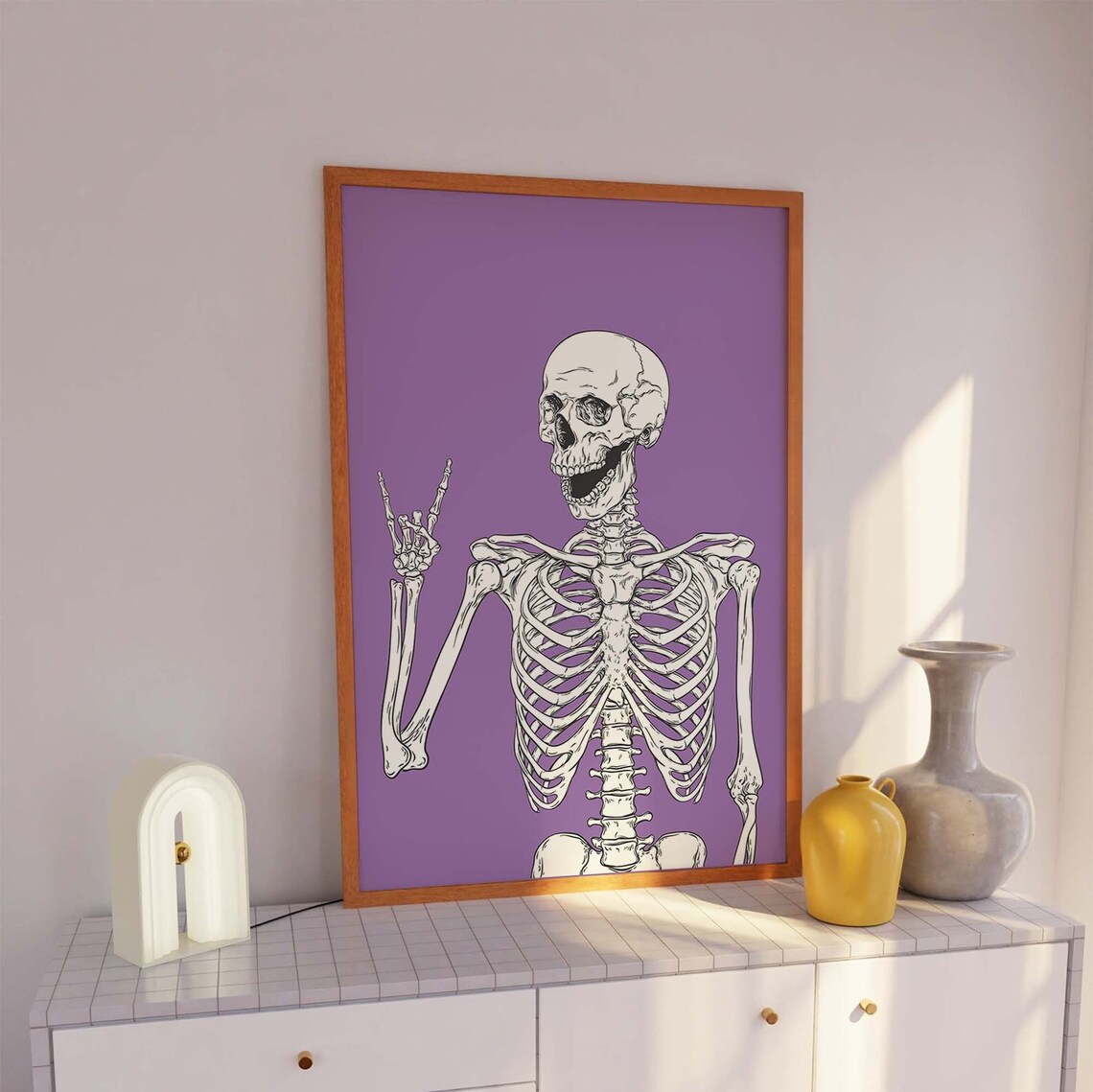 Rock On Skeleton Purple Halloween Funny Bones Party Art Poster - Image 4