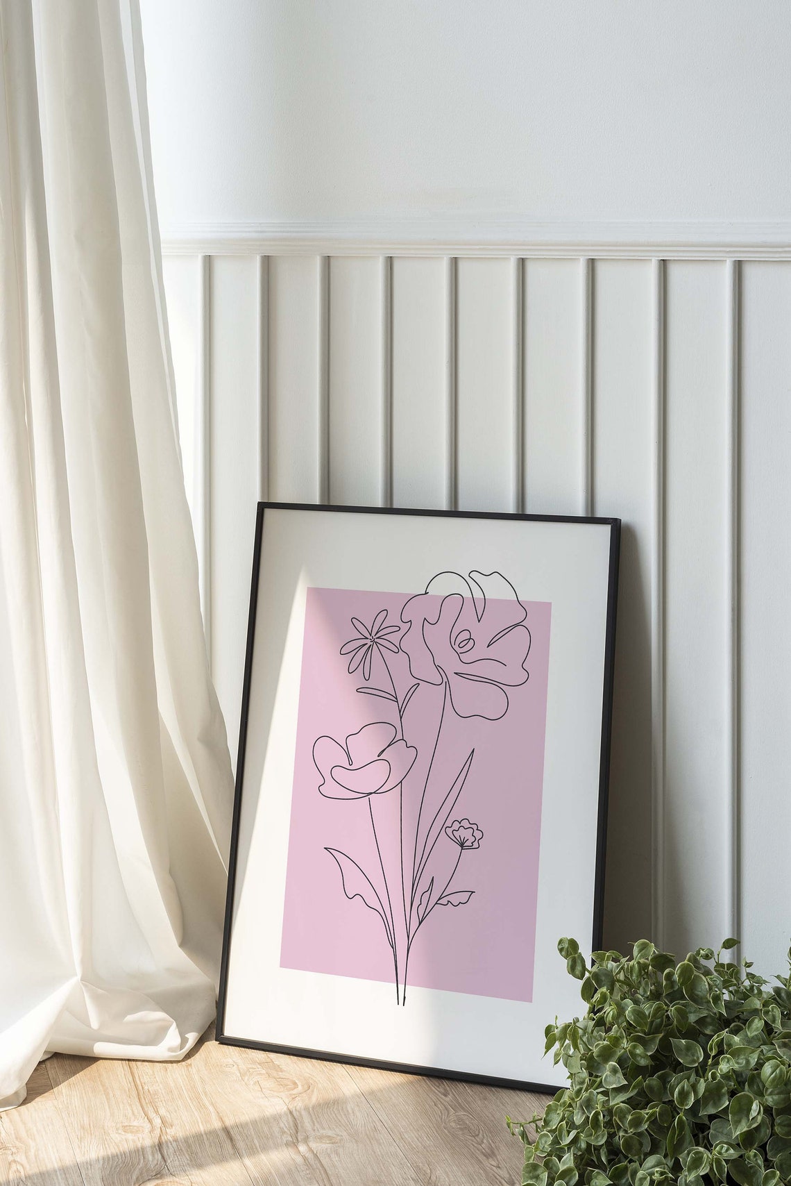 Pink Minimalist Flower Line Art Black Botanical Modern Wall Poster - Image 6