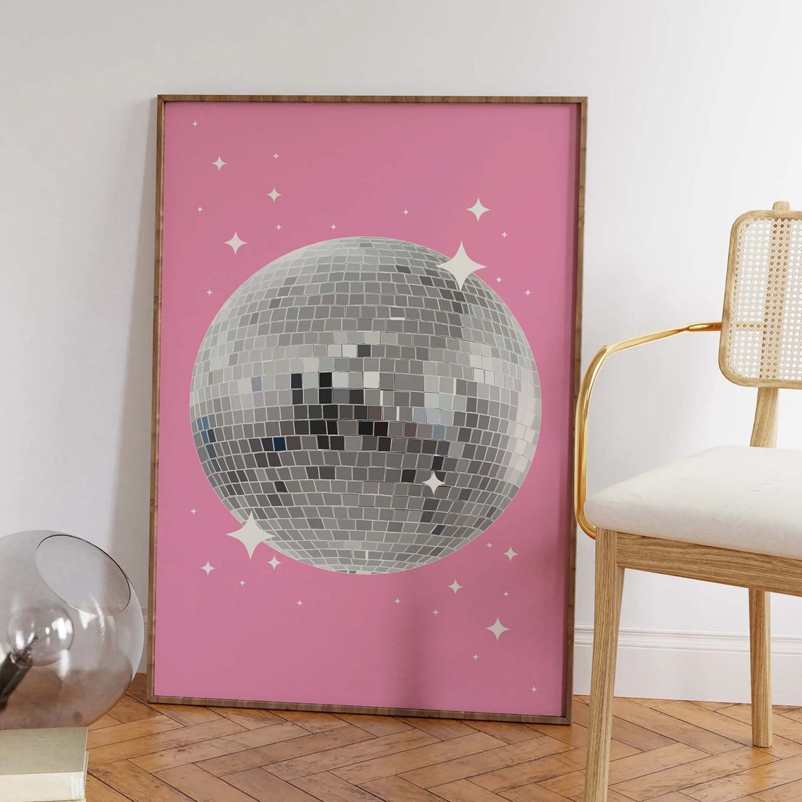 Silver Disco Mirrorball Sparkle Pink Retro Dance Party Poster - Image 4