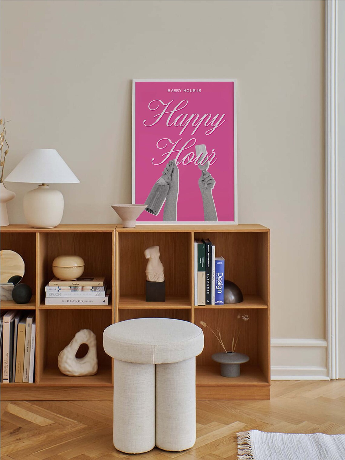 Every Hour Is Happy Hour Pink Retro Cute Bar Cocktail Party Decor Poster - Image 5