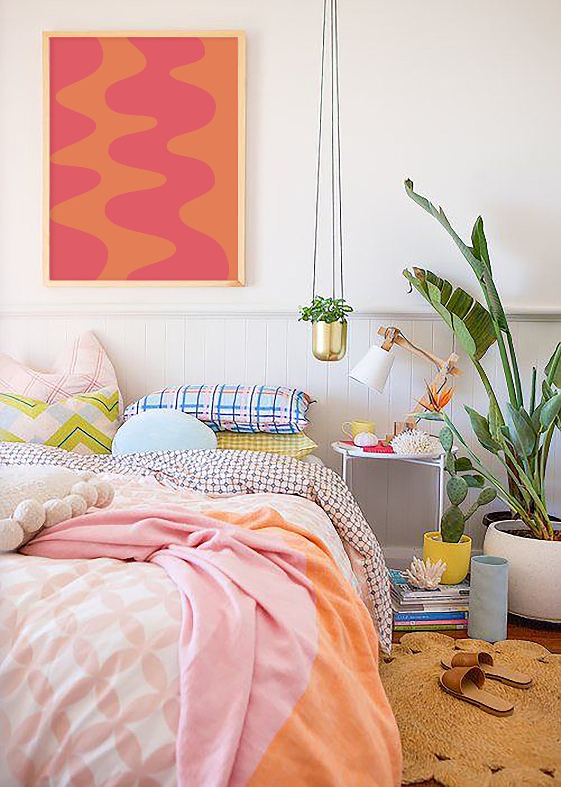 Burnt Orange Coral Groovy Wavy Lines Warm Retro Abstract Poster - Image 3