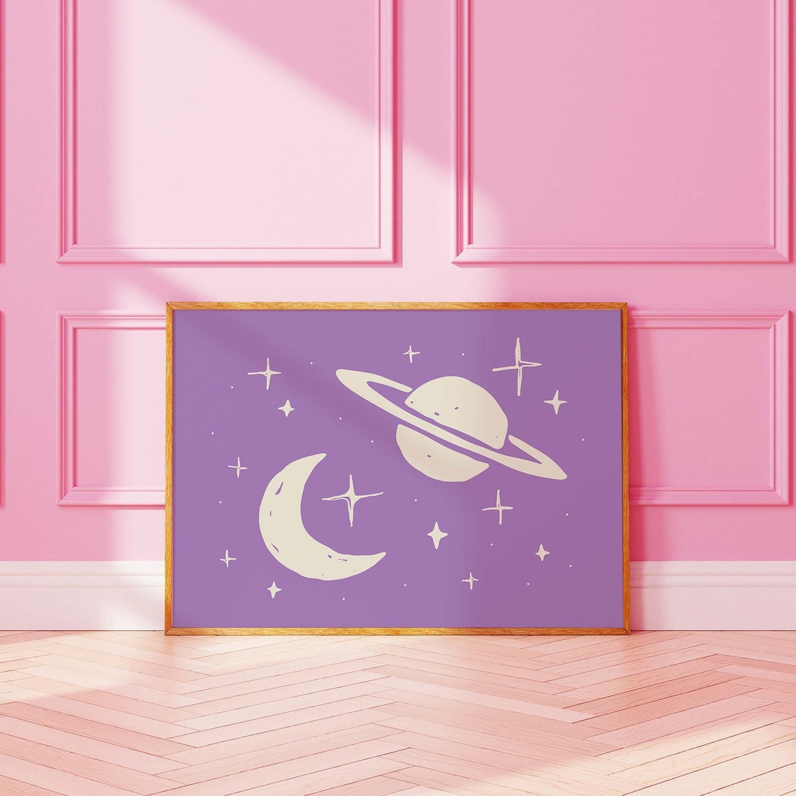 Outer Space Print Art Cute Stars And Planets Art Print Purple Wall Art Boho Space - Image 3