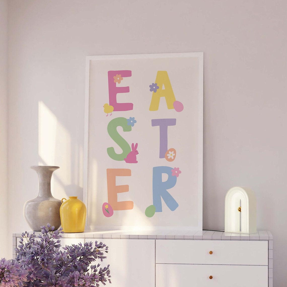 Easter Print Art Cute Easter Art Print Pink Pastel Wall Art Trendy Easter Decor Nursery Decor - Image 2