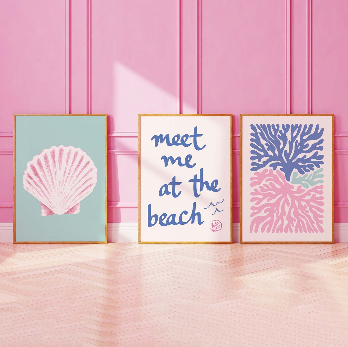 Coastal Gallery Wall Set Eight Framed Beach Shells Palms Poster - Image 3