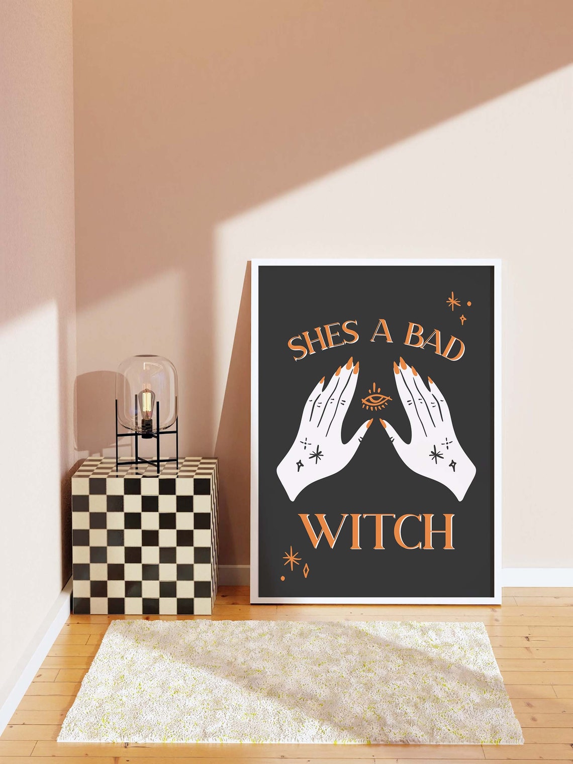 Shes A Bad Witch Hands Evil Eye Orange on Black Gothic Wall Art - Image 7
