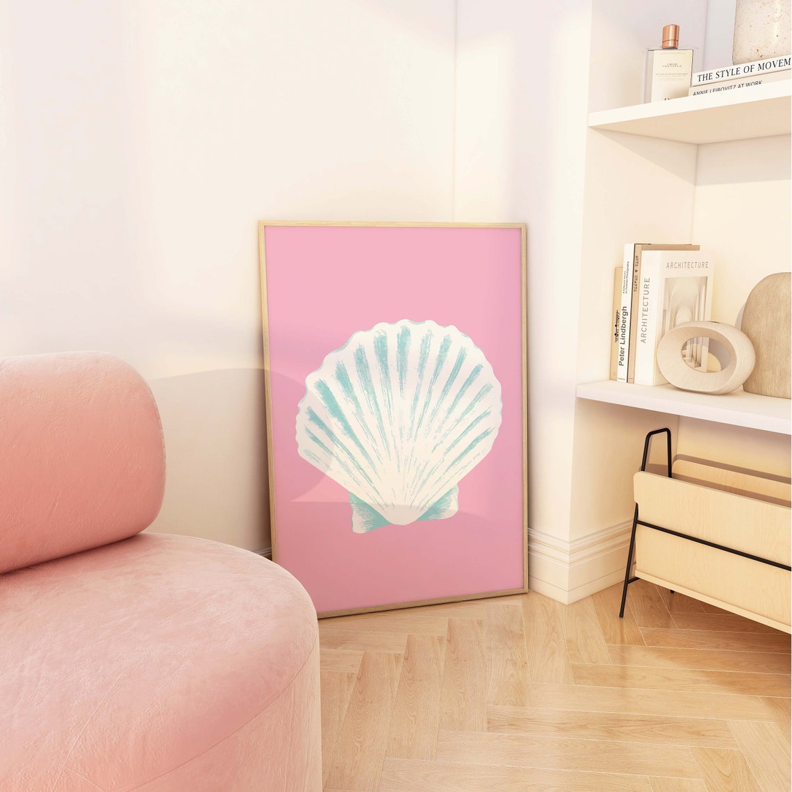 Pink Scallop Seashell Coastal Art Poster for Beach House Decor - Image 2