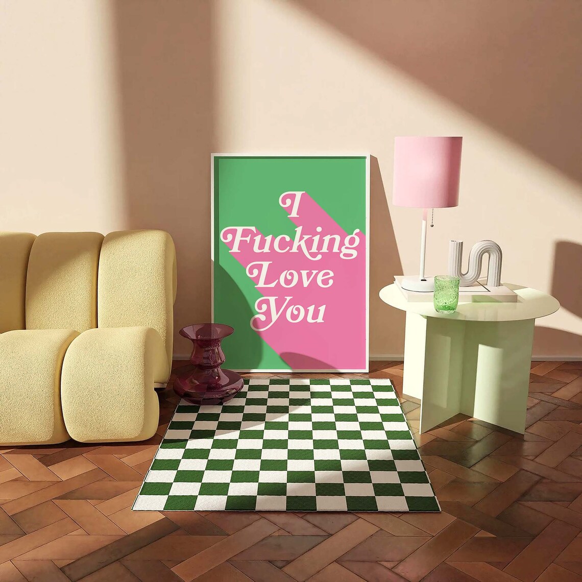 Bold I Fucking Love You Green Pink Retro Typography Love Poster - Image 4
