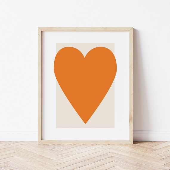Orange Heart Print Art Abstract Minimal Heart Poster Art Cute Trendy Wall Art