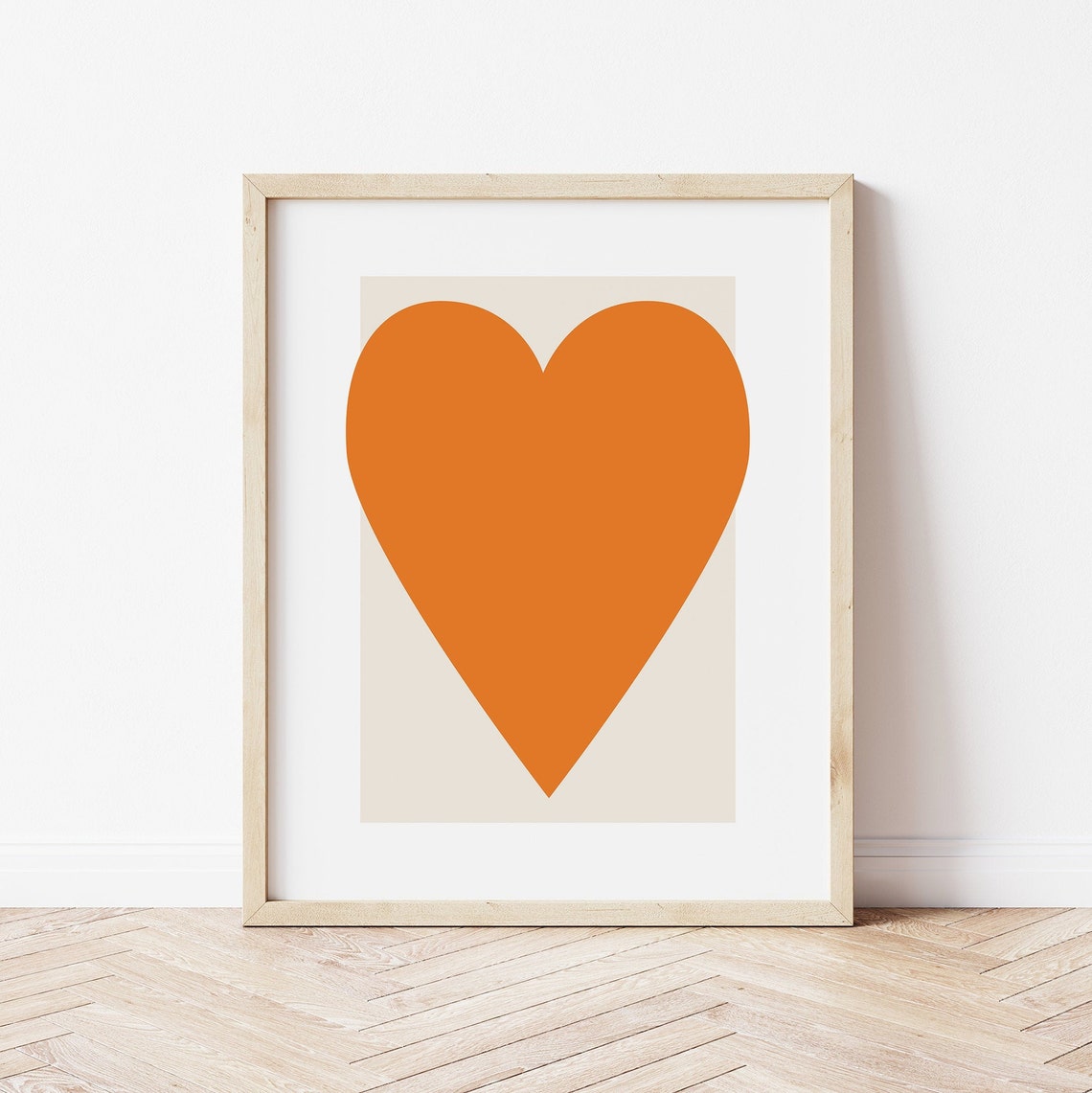 Bold Orange Heart Minimalist Love Poster Modern Abstract Wall Decor