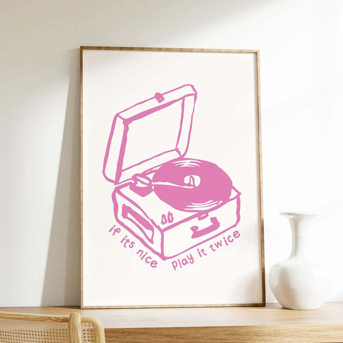 Retro Record Player With If Its Nice Play It Twice Quote Pink Music Poster - Image 2