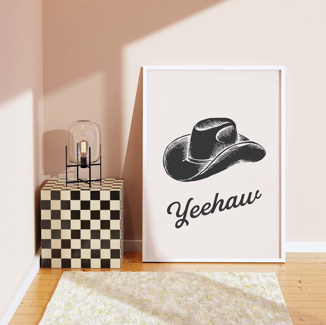 Black Cowboy Hat Yeehaw Retro Western Script Cream Art Poster - Image 3