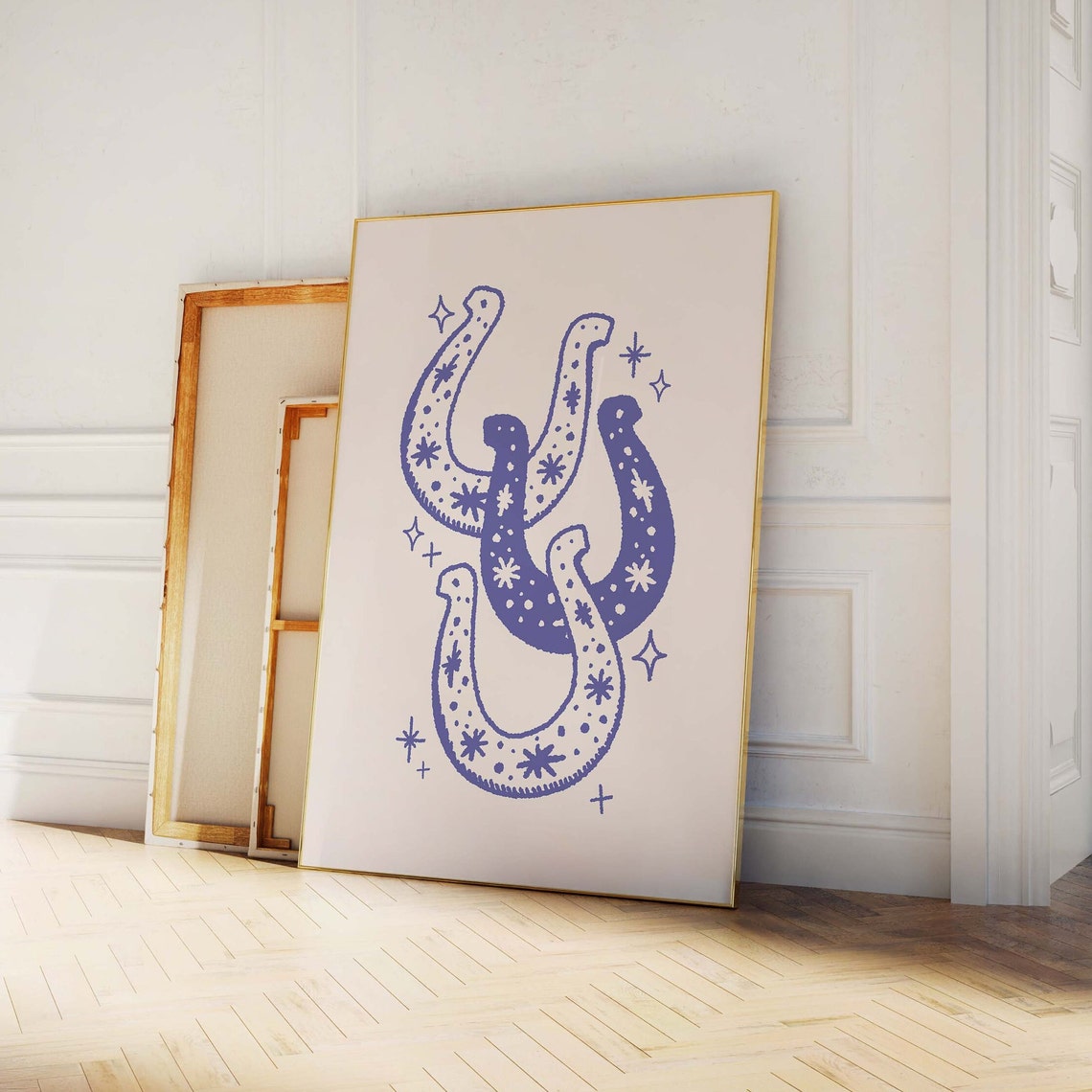 Blue Lucky Horseshoes Intertwined Celestial Good Luck Charm Wall Print - Image 4