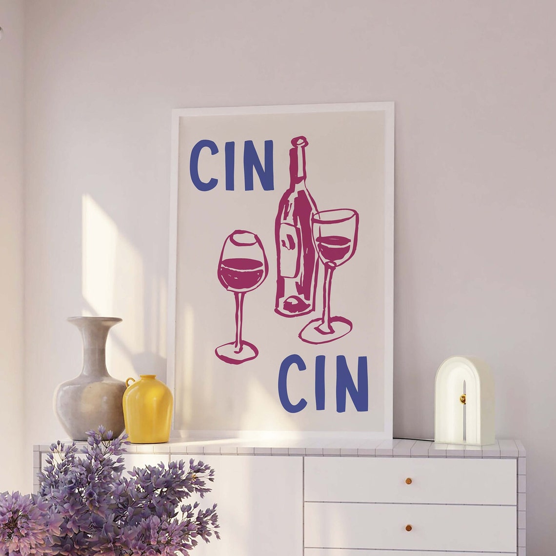 Cin Cin Print Art Cute Wine Sketch Print Cocktail Bar Art Trendy Kitchen Print Cheers Wall Art - Image 4