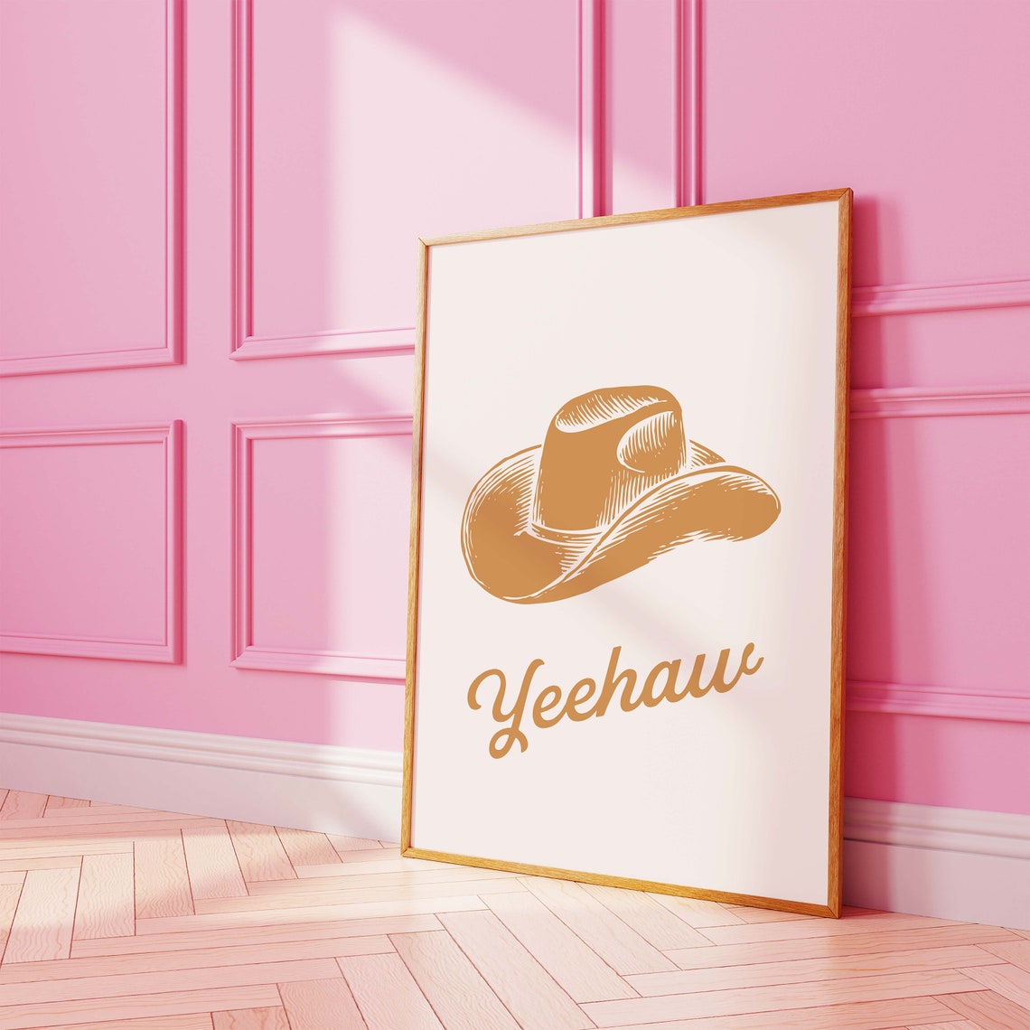 Tan Cowboy Hat Yeehaw Golden Retro Western Script Cream Art Poster - Image 4