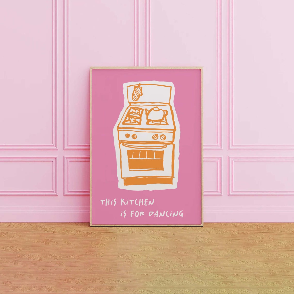 This Kitchen Is For Dancing Print Art Pink Kitchen Decor Cute Kitchen Disco Poster Trendy Wall Art - Image 3