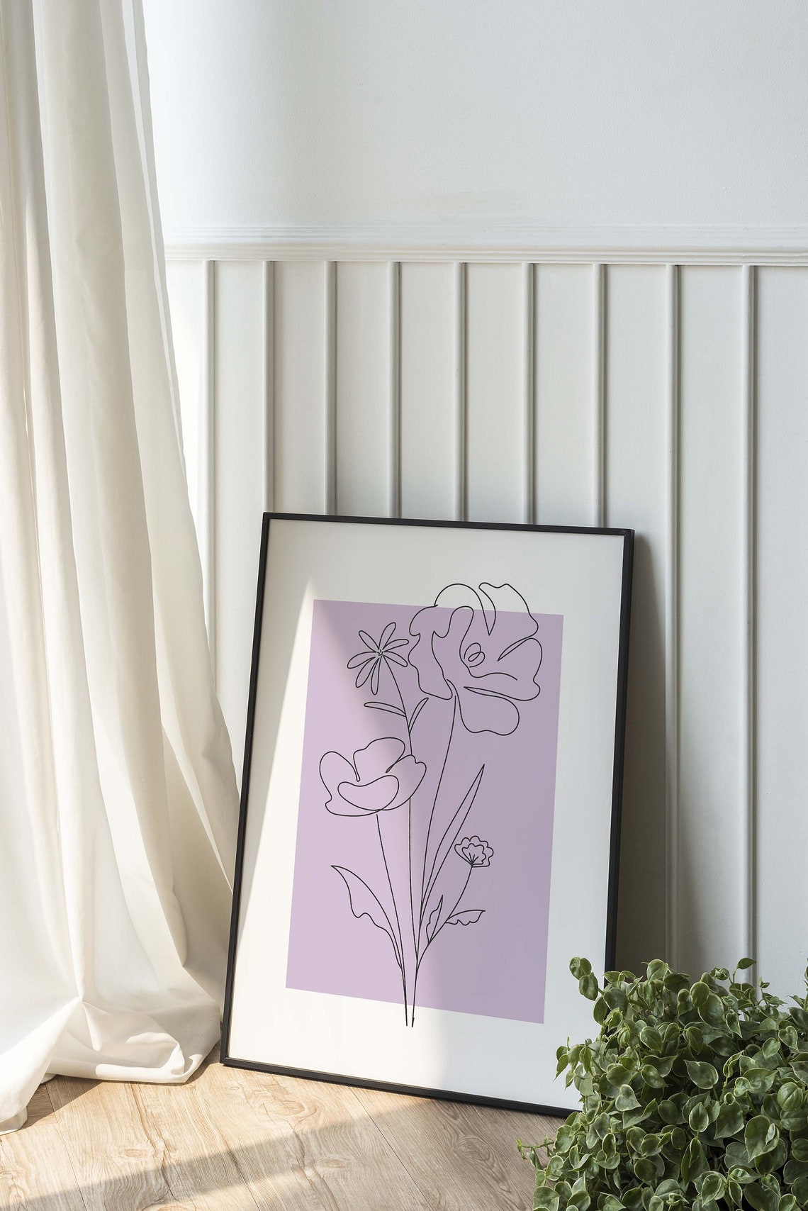 Lavender Line Art Poppy Flowers Modern Minimalist Botanical Poster - Image 6