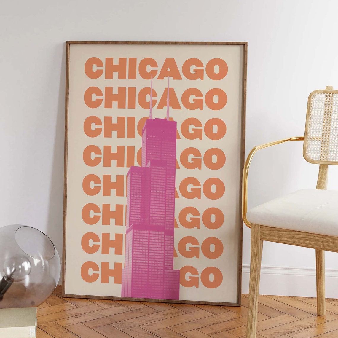 Chicago Willis Tower Pink Orange Bold City Typography Poster - Image 4