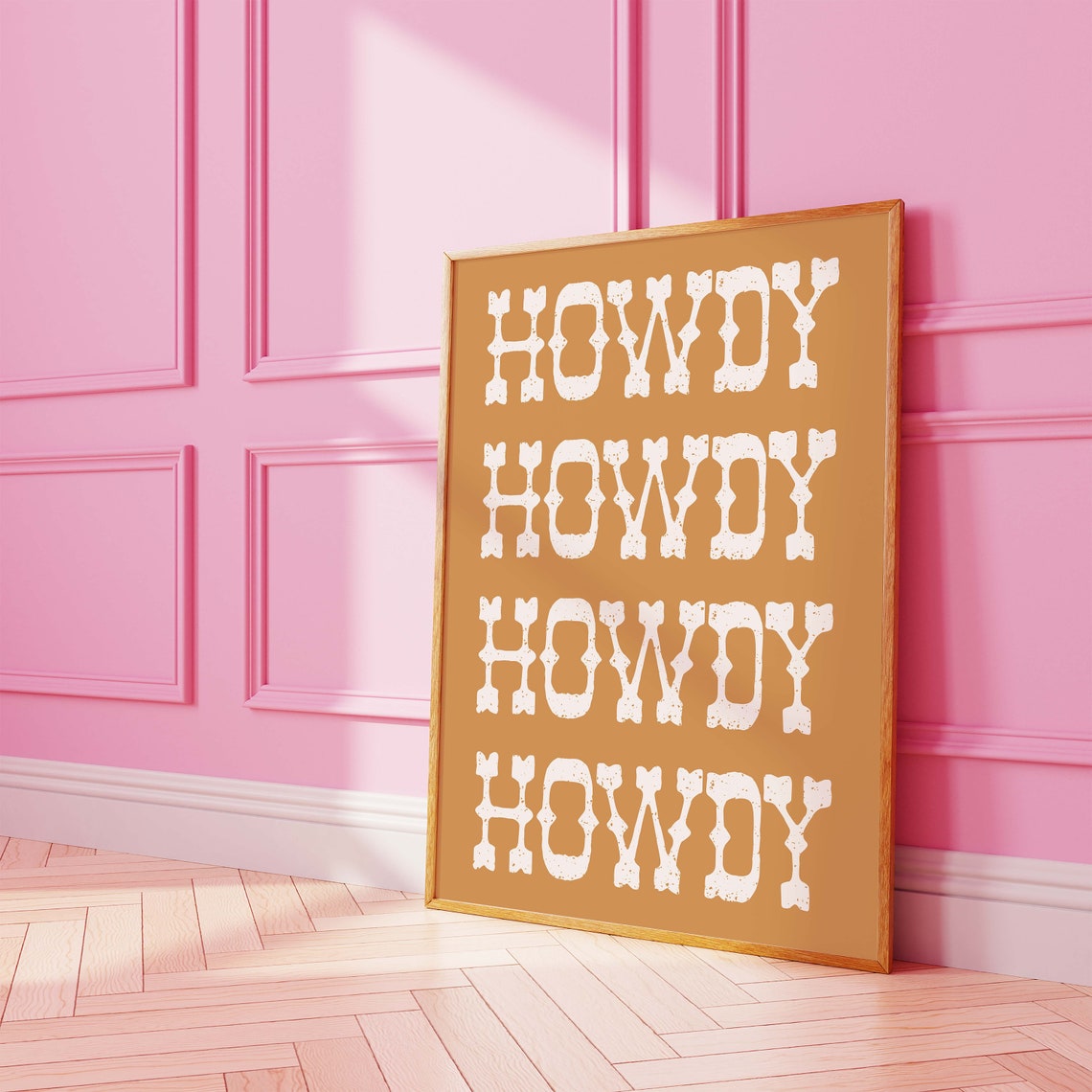 Howdy Western Lettering Tan Repeat Typography Retro Art Poster - Image 4