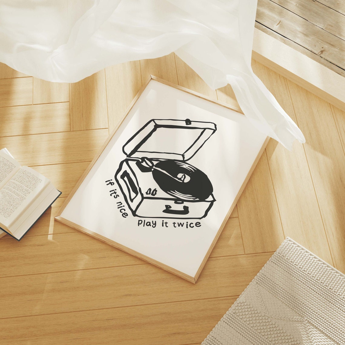 Record Player Play It Twice Music Quote Poster for Vinyl Lovers - Image 2