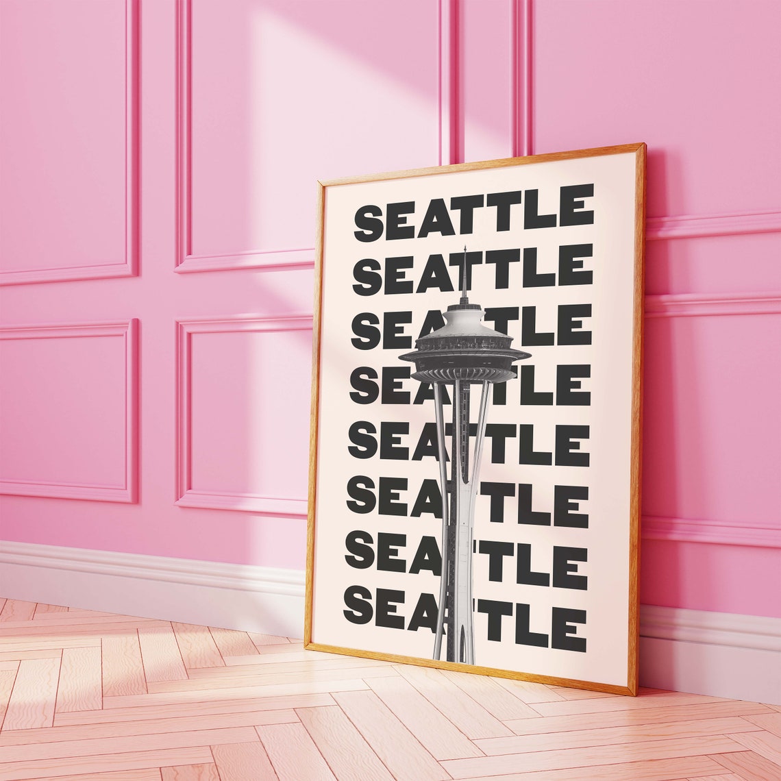 Seattle Space Needle Black White Bold Typography Travel Poster - Image 2