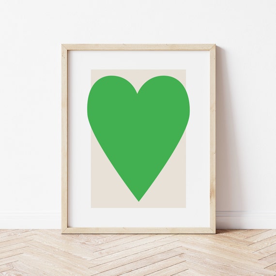 Green Heart Print Art Abstract Minimal Heart Poster Art Cute Trendy Wall Art