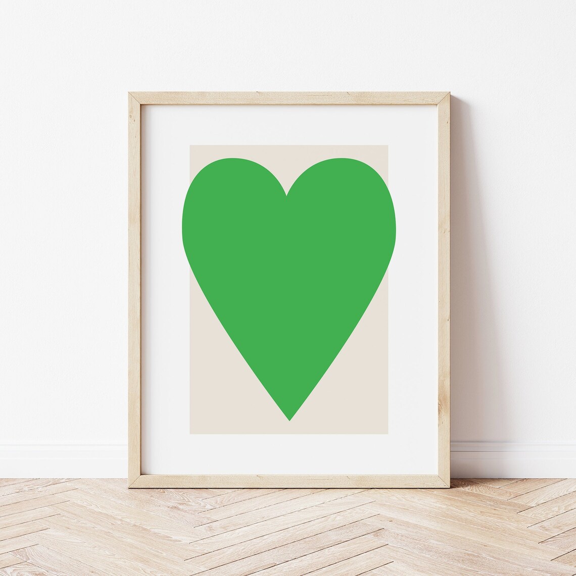 Bold Green Heart Minimalist Love Poster Modern Abstract Wall Decor