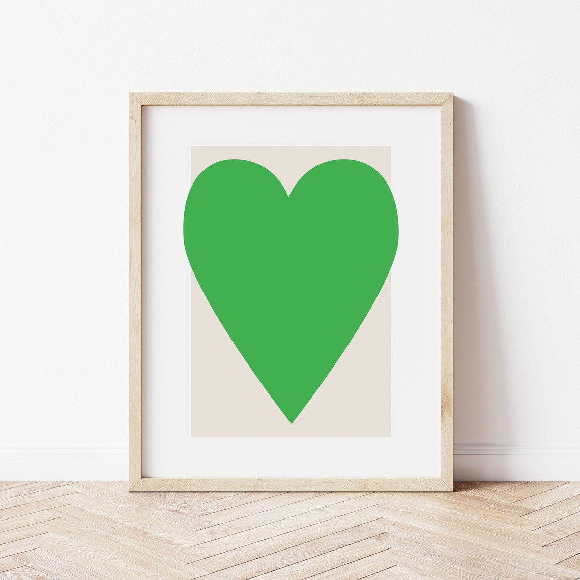 Green Heart Print Art Abstract Minimal Heart Poster Art Cute Trendy Wall Art