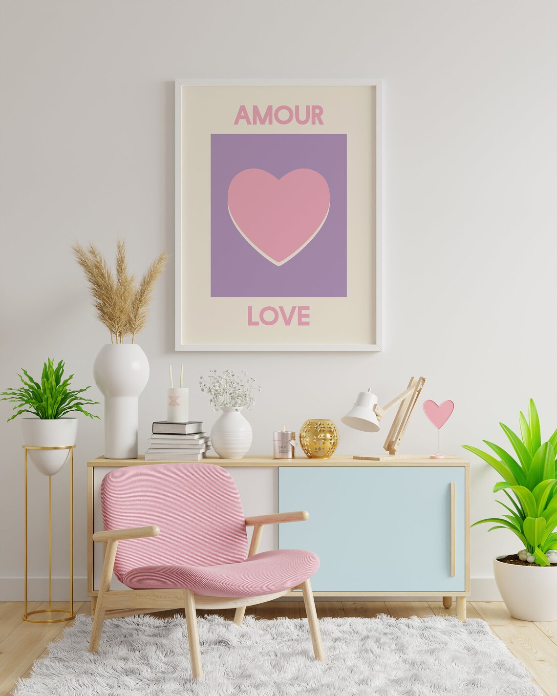 Amour Love Pink Heart Lavender French Inspired Room Decor Poster - Image 3