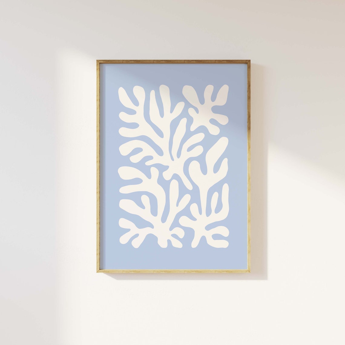 White Coral on Blue Abstract Ocean Art Poster for Coastal Decor - Image 2
