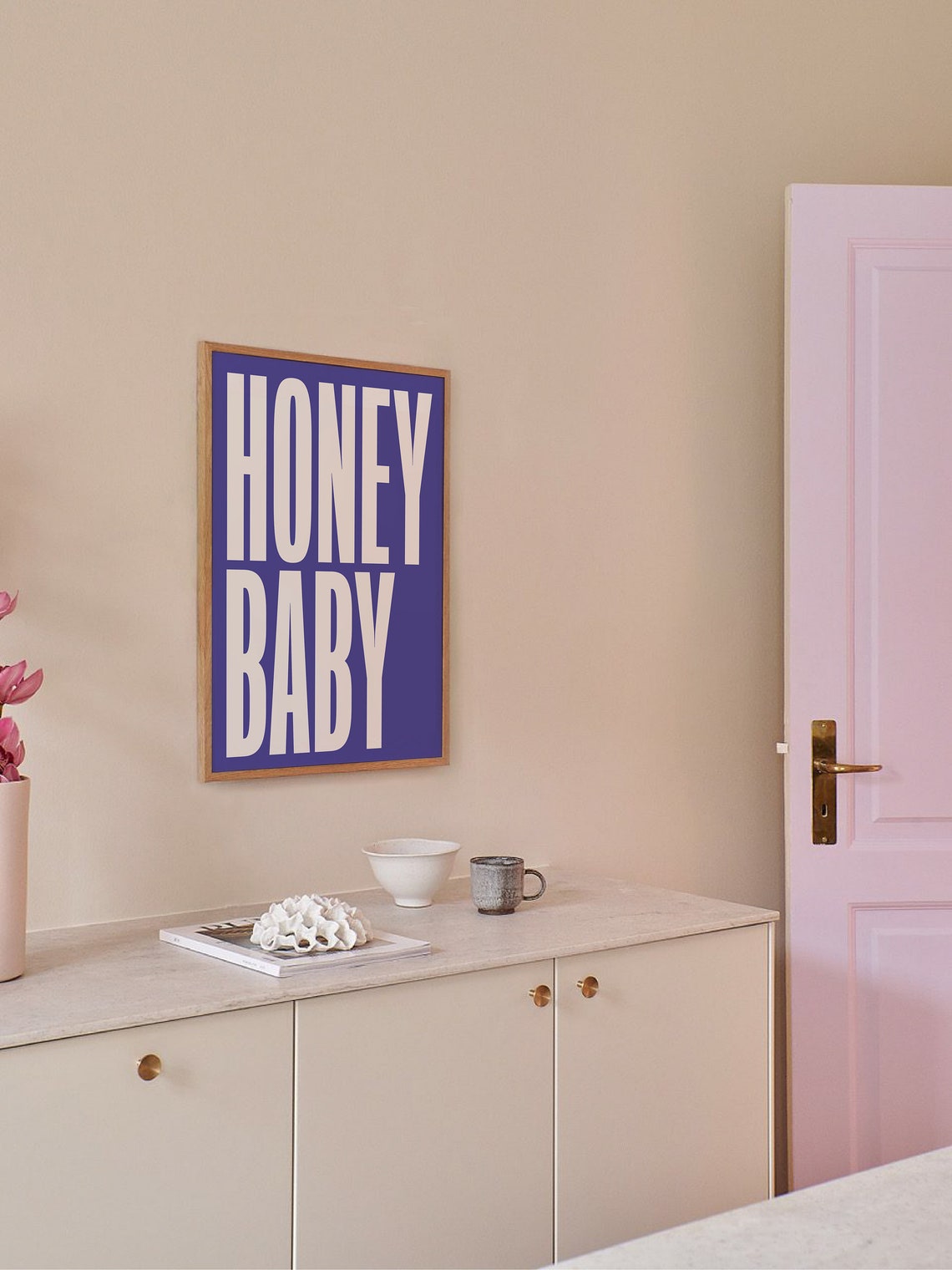 Honey Baby Bold Cream Typography Indigo Background Modern Quote Poster - Image 6