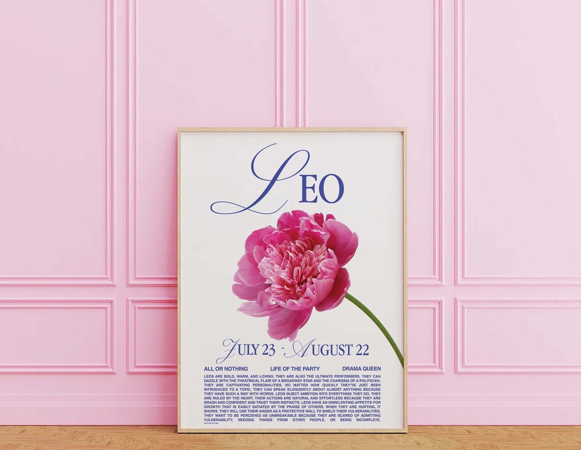 Leo Zodiac Sign Peony Flower Retro Astrology Star Sign Personality Poster - Image 6