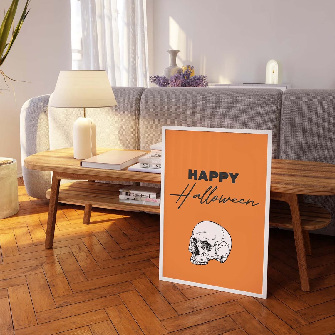Happy Halloween Cute Skull Orange Black Script Spooky Decor Poster - Image 5